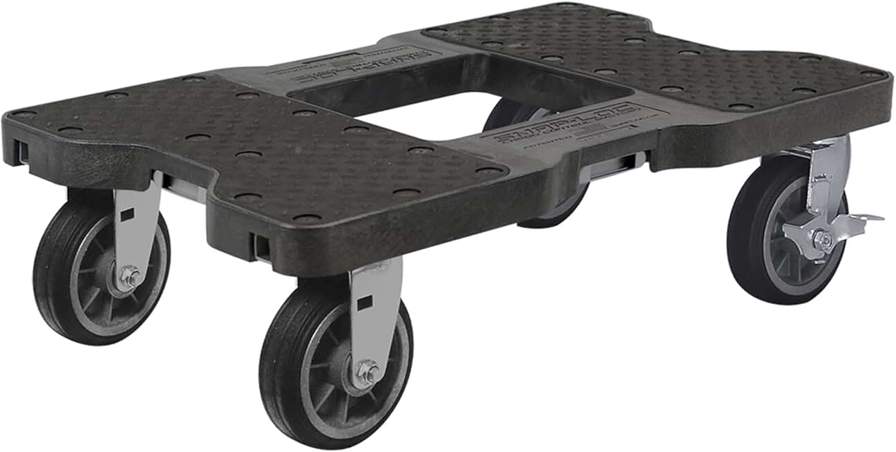 SNAP-LOC, All Terrain 4 Wheel Dolly, Heavy Duty Build, 15,00 lb Dolly Cart with Steel Frame, 6 Inch Casters, E Strap Attachment Included, Made in USA, Black