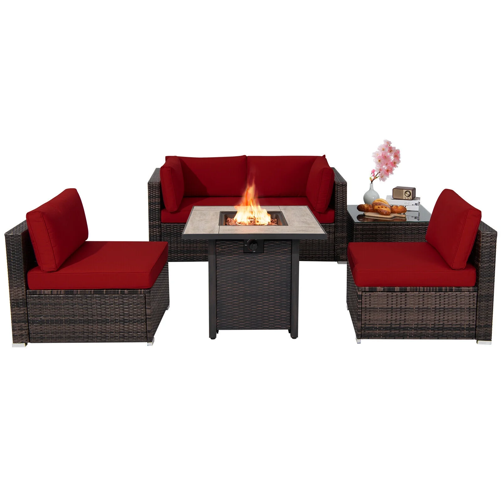 Patiojoy 6 PCS Patio Wicker Furniture Set With 30
