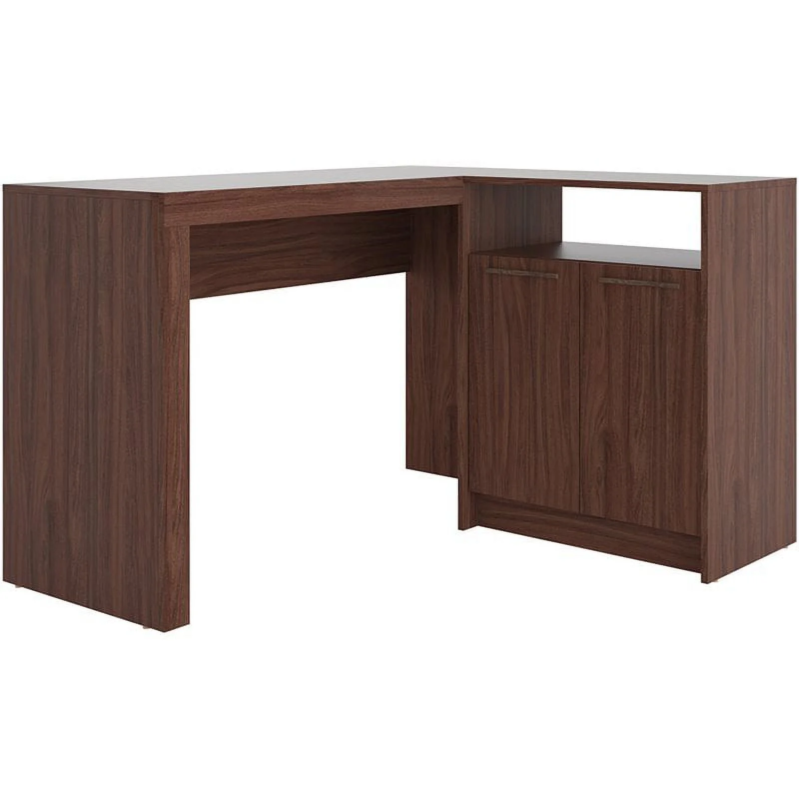 Pemberly Row L-Shaped Mid-Century Wood Writing Desk in Dark Brown