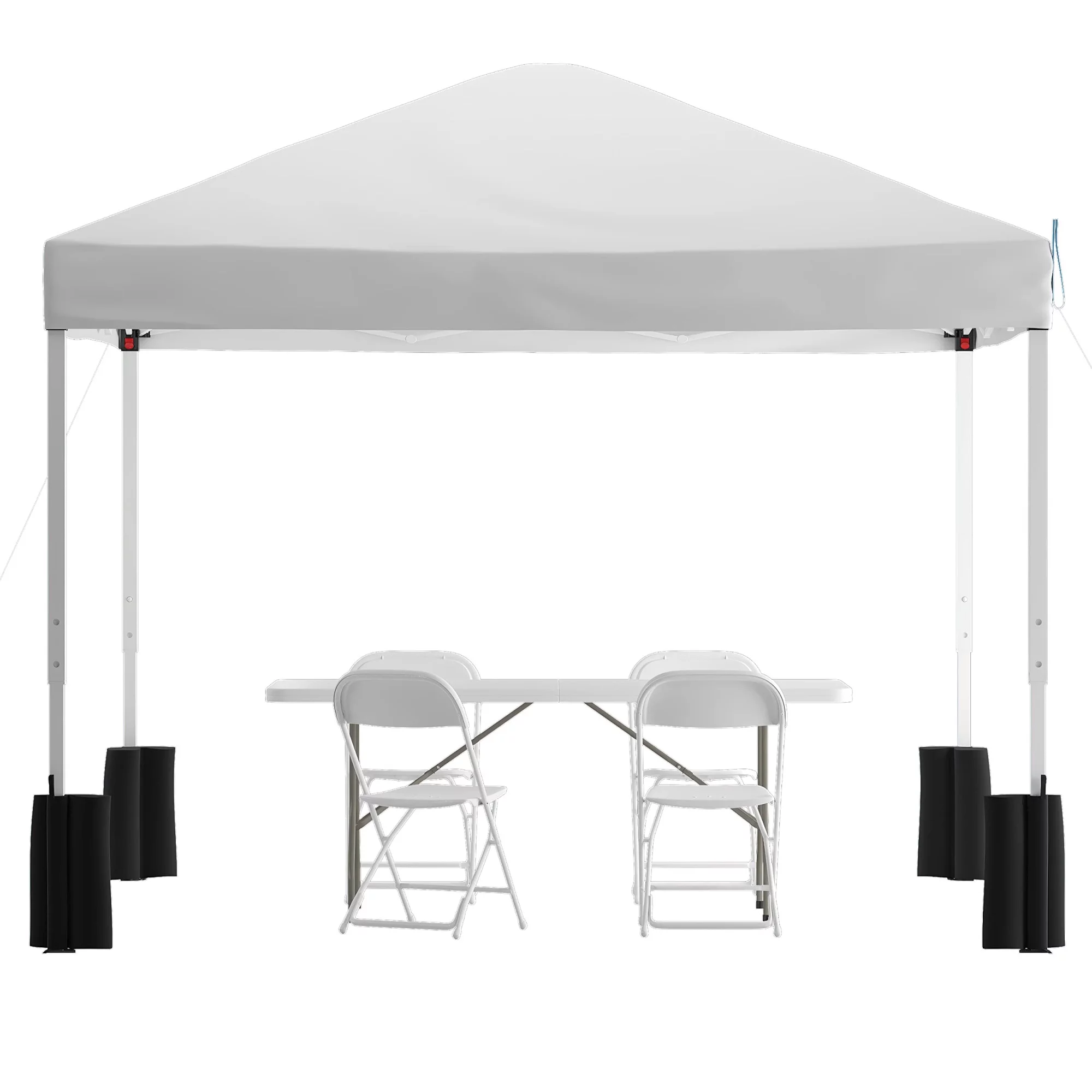 Otis 10'x10' White Pop Up Canopy Tent with Wheeled Case and 6-Foot Bi-Fold Folding Table with Carrying Handle - Tailgate Tent Set