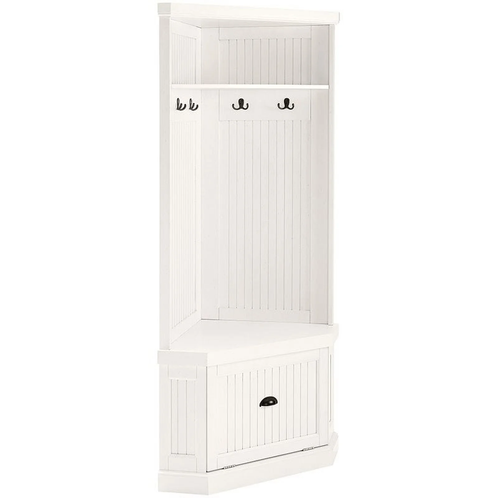 Pemberly Row 4 Hook Corner Hall Tree in Distressed White