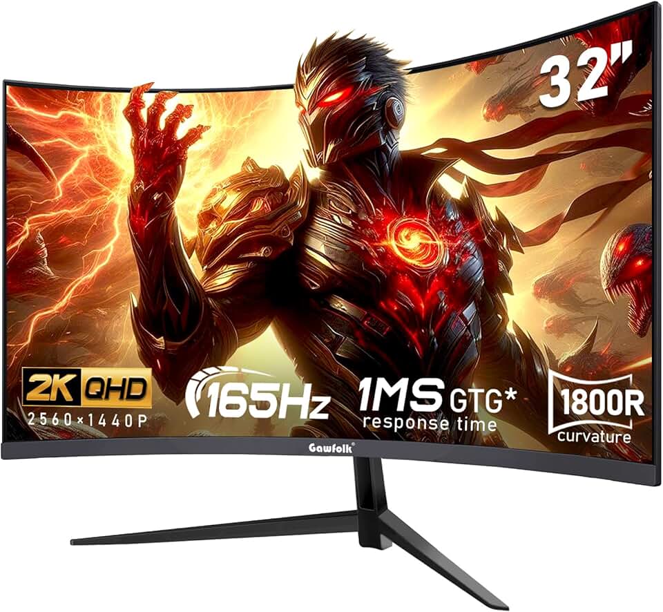 32-inch PC Screen,2K QHD(2560×1440P),165Hz Curved Gaming Monitor, 1ms，FreeSync, 98% sRGB，178° Wide Viewing Angle，DisplayPort、HDMI, Wall Mount Compatible 100 * 100MM Wall - Black