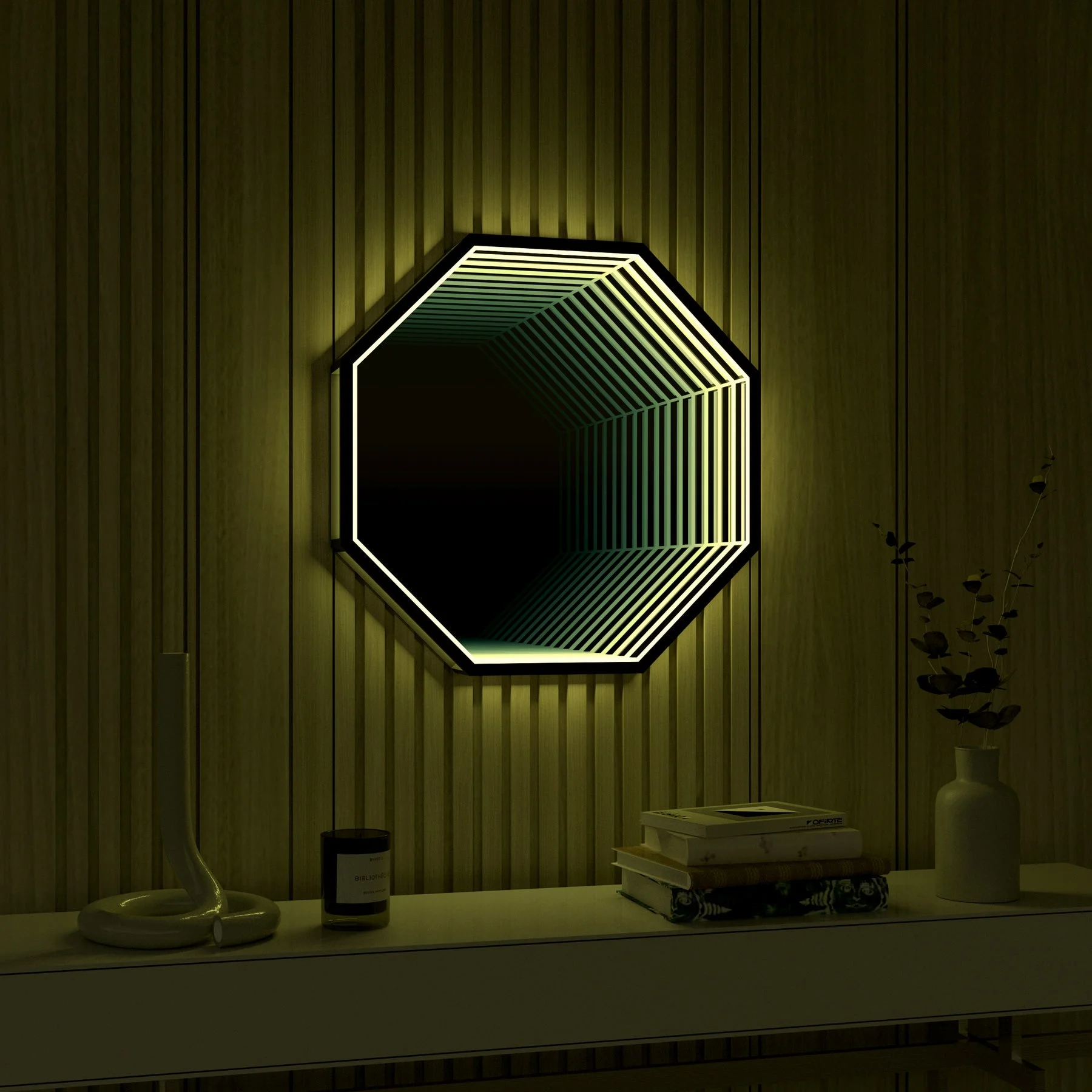 Ozarke 3D Octagon Infinity Mirror Light LED Wall Mirror RGB Color - Small