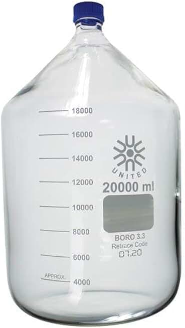 United Scientific ™ 20000mL (20L) Laboratory Grade Round Media Storage Bottles with GL45 Screw Cap, 3.3 Borosilicate Glass