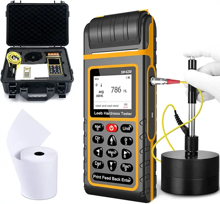 Leeb Hardness Tester Meter, Digital Built-in Printer Durometer with Standard D Type Impact Device HL HRB HRC HB HV HS, 170~960 HLD Metal Hardness Tester with USB for Steel Aluminum Iron Alloy Copper