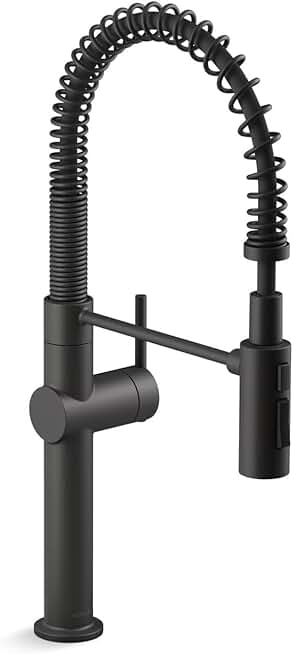 KOHLER 22973-BL Crue High-Arc Kitchen Faucet with Pull Down Spring Spout, Professional Pre-Rinse Kitchen Faucet, Commercial Faucet, Matte Black