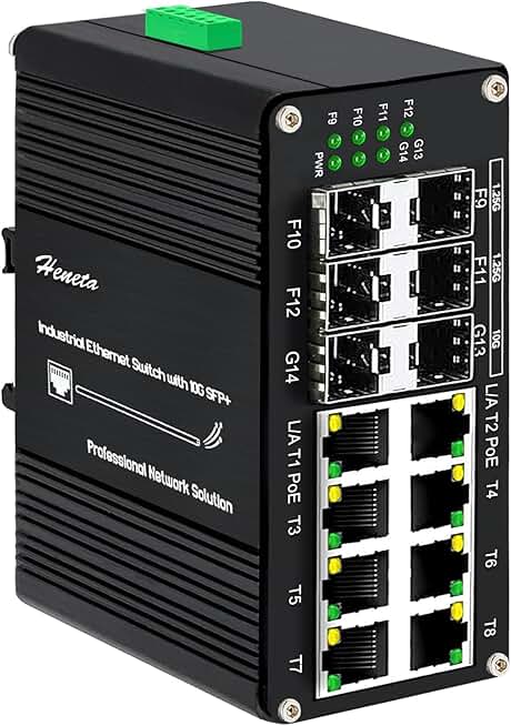 Industrial Fiber PoE+ Ethernet Switch 8 Port 10/100/1000Base-T + 4 Port 1.25G SFP + 2 Port 10G Based-SR/LR SFP+ Gigabit Unmanaged Switch 240W PoE Out Full/Half-duplex Auto MDI/MDIX 48-57V Input