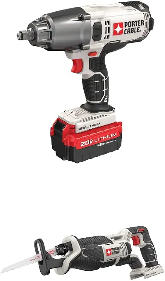 PORTER-CABLE 20V MAX Impact Wrench, 1/2-Inch with 20V MAX* Reciprocating Saw, Tool Only (PCC740LA & PCC670B)
