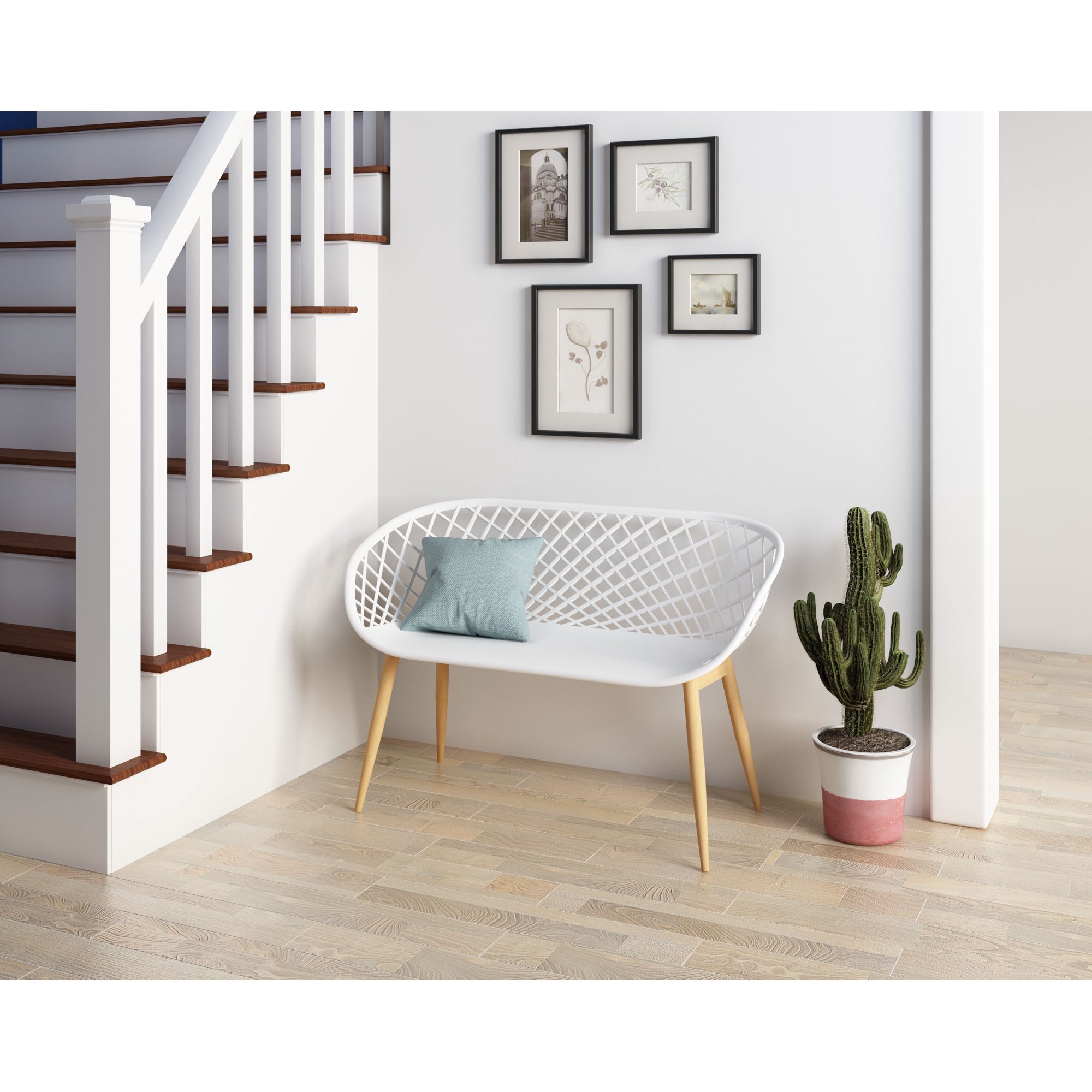 Jamesdar Kurv Bench White and Natural Indoor/Outdoor