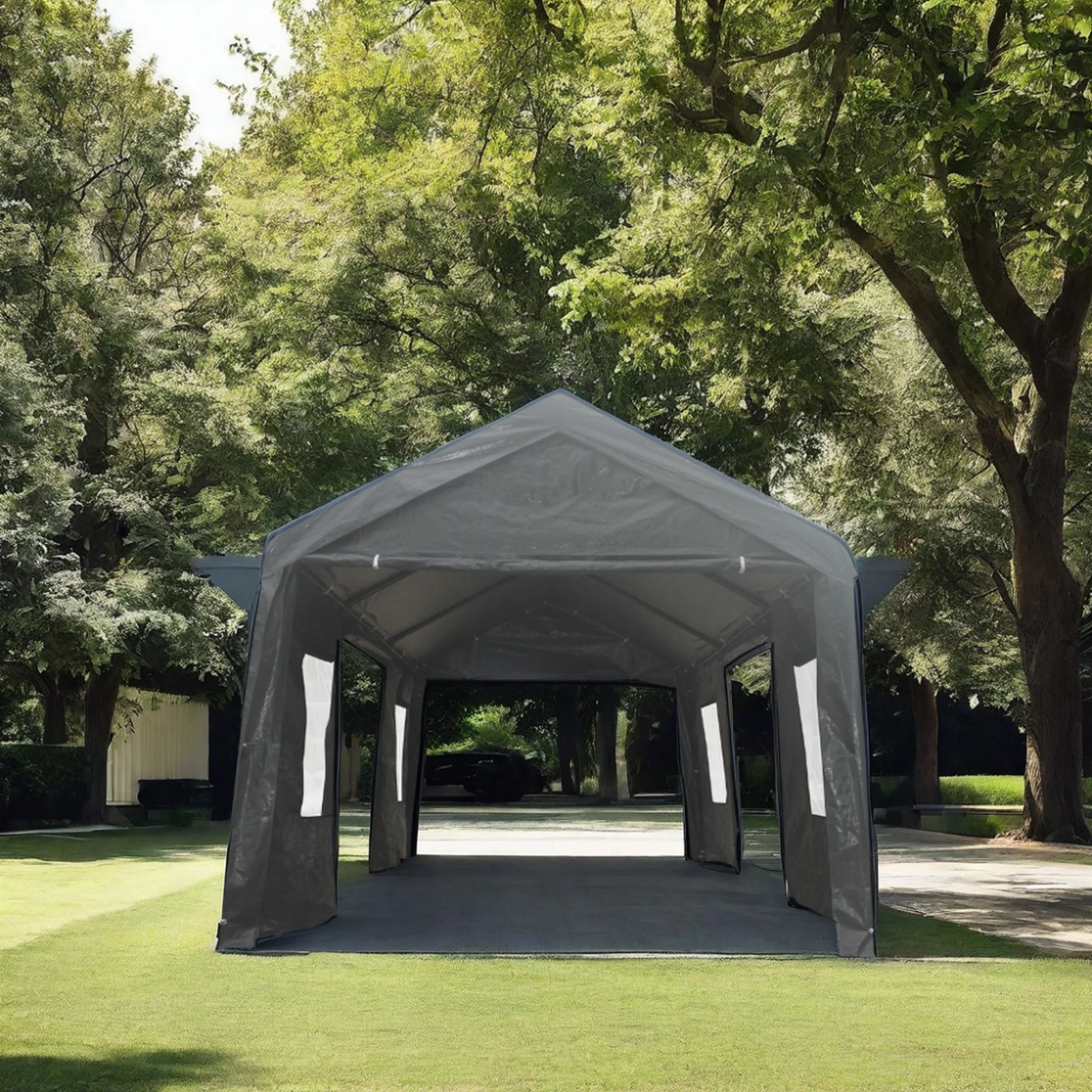 12x20ft Canopy Tent, Waterproof Outdoor Car Canopy with Roll-up Windows, Car Port with Removable Sidewalls, Doors, Steel Carport Canopy, Portable Garage, Outdoor Garage Boat Shelter Party Tent, Grey