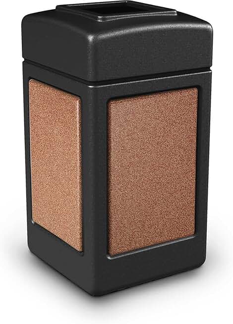 Commercial Zone 720314 StoneTec 42 Gallon Square Waste Receptacle, Black with Sedona Panels