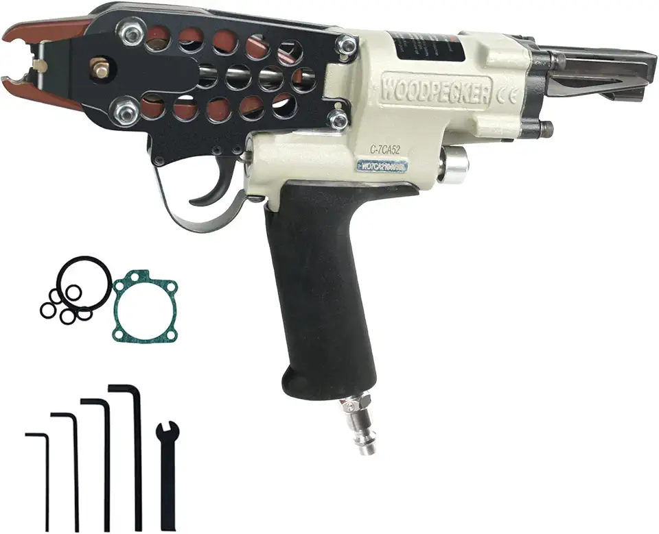 WOODPECKER C-7CA 15 Guage 3/4-Inch Hog Ring Gun, 4.8mm to 5.2mm Closing Dia. Pneumatic Hog Ring Plier Tool Air C Ring Gun for Fencing, Cages Making, Mattress