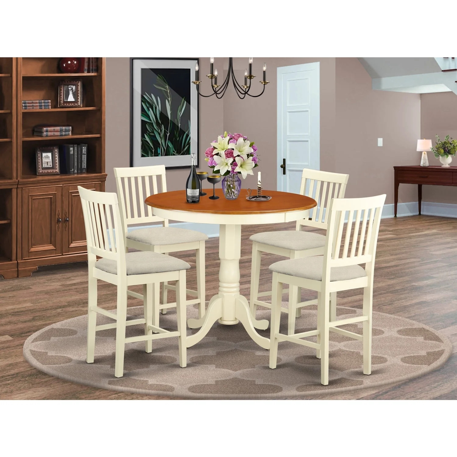 JAVN5-WHI-C 5 Pc counter height Dining room set - Dinette Table and 4 bar stools.