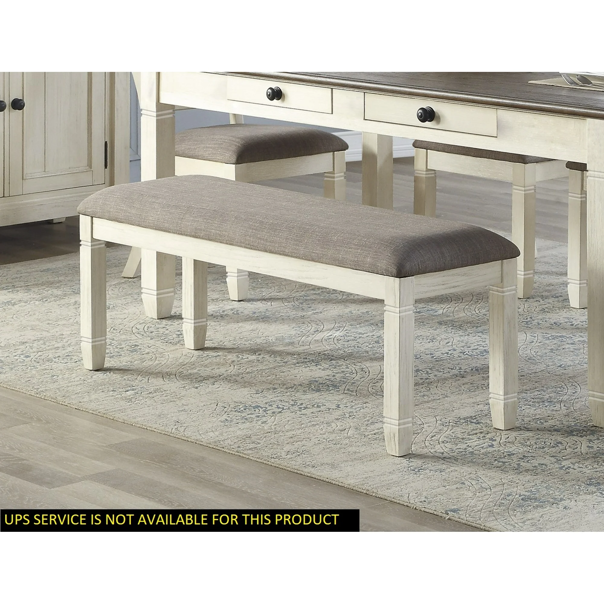 JDZDESIGN Antique  Finish 1pc 48-inch Bench Upholstered Seat Textured Fabric Wooden Dining Kitchen