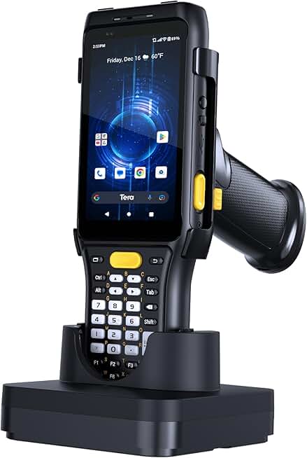 Tera Pro Android Barcode Scanner: 37 Keys Zebra SE4750MR Scan-Range 13FT Qualcomm CPU 6700mAh with Hot-swap Android 11 1D 2D QR Handheld PDA Charging Cradle Pistol Grip 4G BT 5.0 Wi-Fi GPS P161