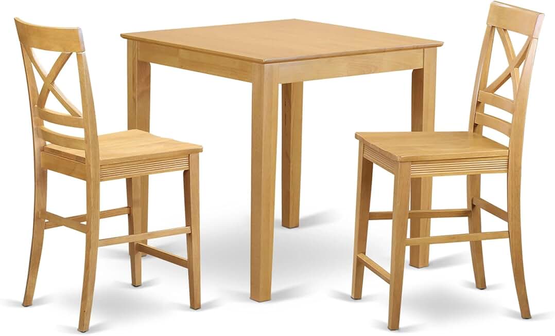 East West Furniture PBQU3-OAK-W 3 Piece Kitchen Counter Set for Small Spaces Contains a Square Dining Room Table and 2 Dining Chairs, 36x36 Inch, Oak