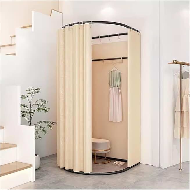 Half-Round Fitting Room for Boutique, Portable DIY Temporary Locker Room with Shading Curtain, Clothing Store/Office/Bars Privacy Screen Partition, Hold 3~4 People (Color : Beige, Size : SMA