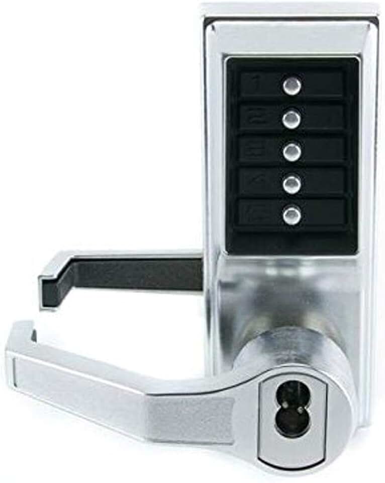 Kaba Simplex L1000 Series Metal Mechanical Pushbutton Cylindrical Lock with Lever, Combination Entry, Key Override and Passage, 13mm Throw Latch, Floating Face Plate, 70mm Backset, I/C Best and Equivalents (6 or 7 Pin Length), Core Not Included, Sati