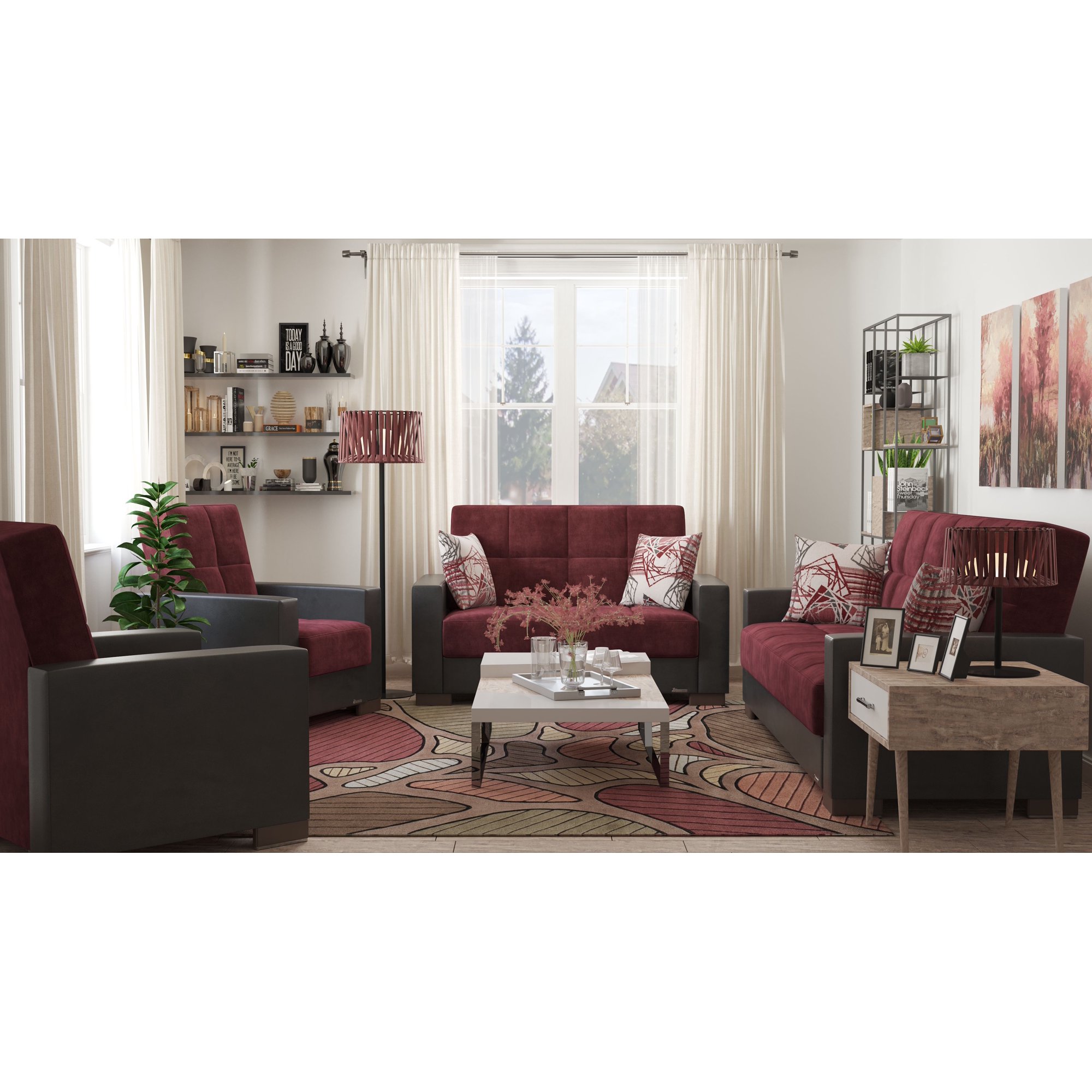 Ottomanson Origins Sleeper Loveseat, Burgundy Color Microfiber