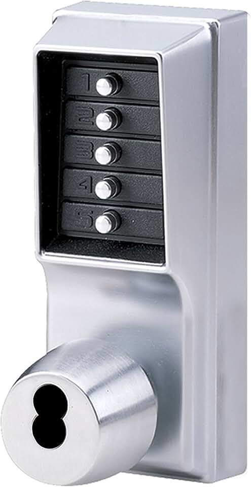 Simplex - 1021B26D Kaba 1000 Series Combination Entry Cylindrical Mechanical Pushbutton Lock with Knob, Cylindrical 13mm Throw Latch, Floating Face Plate, 70mm Backset, Core Not Included, Satin Chrome Finish