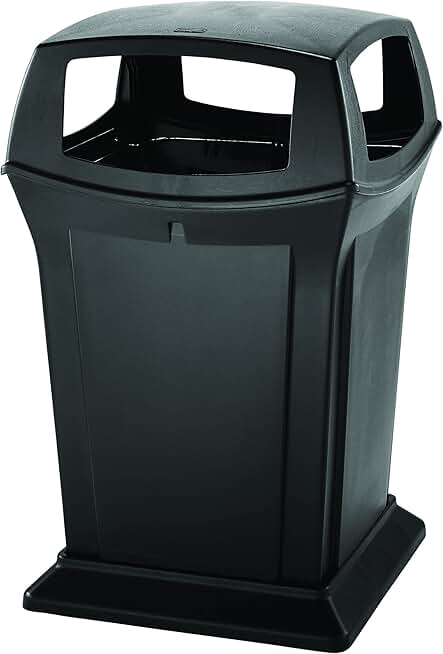 Rubbermaid Commercial Products Ranger Outdoor Trash Can with Lid, 45-Gallon, Plastic, Black, Indoor/Outdoor Garbage Can for Parks/Shopping Malls/Festivals/Stadiums