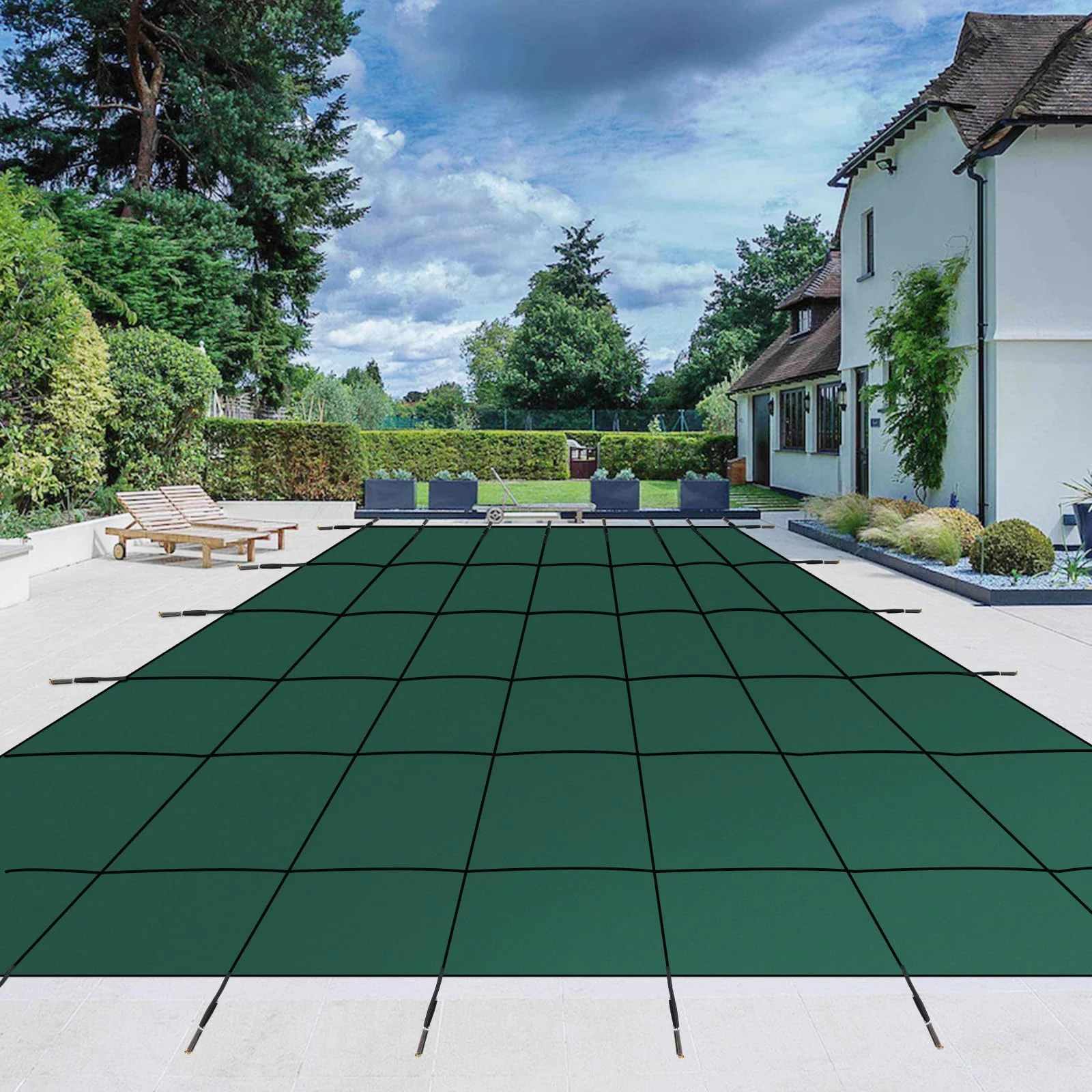Inground Pool Safety Cover, 20ft x 38ft Rectangular In Ground Pool Safety Cover, Fits 18x36ft, Safety Pool Covers Green Mesh, Triple Stitched for MAX Strength, Abrasion Resistant
