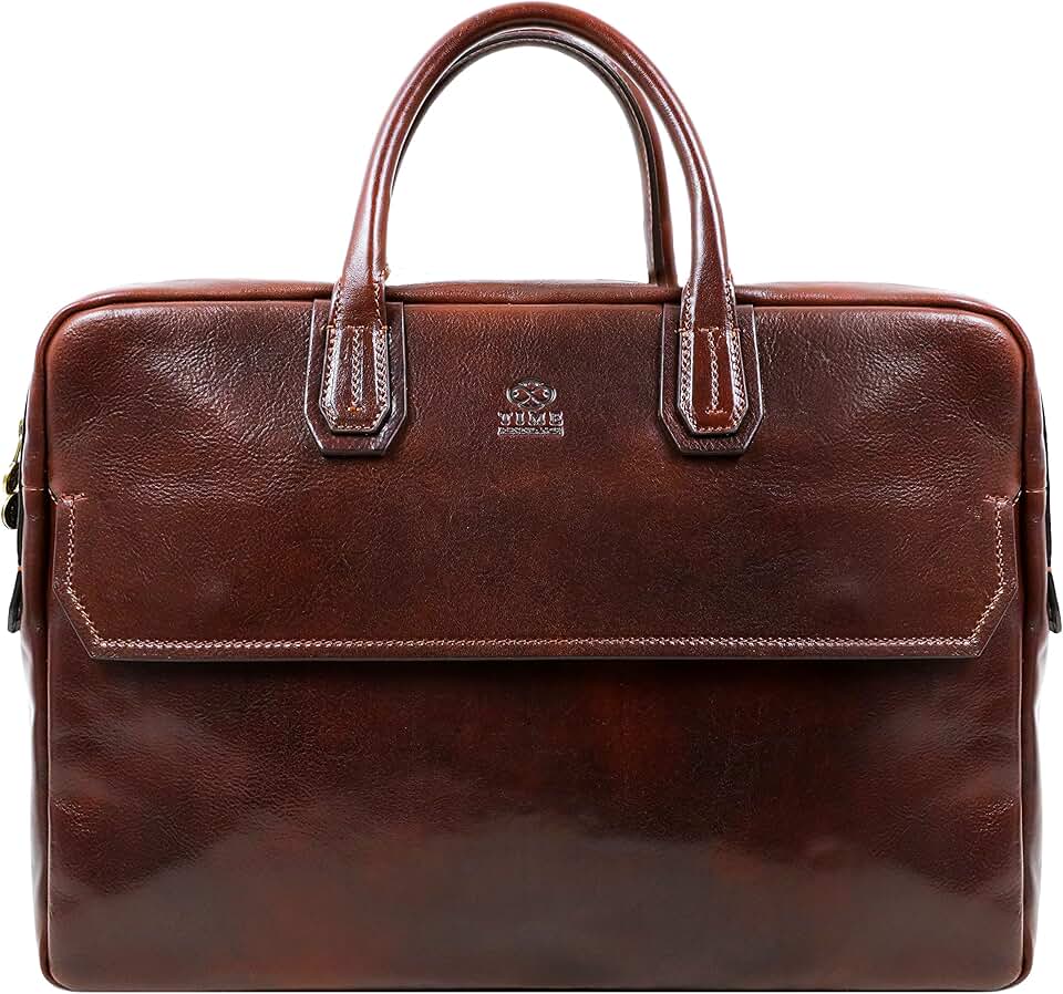 Time Resistance Leather Briefcase - Full Grain Leather Laptop Bag up to 17