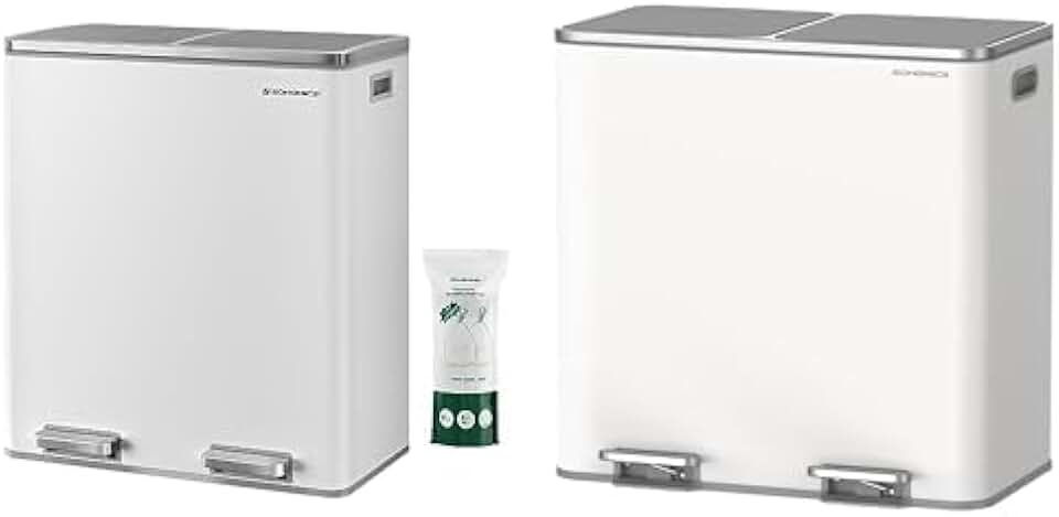 SONGMICS 2 x 8 Gallon (2 x 30 L) Trash Can for Kitchen 2 x 10.6 Gallon (2 x 40 L) Garbage Can with 2 Compartments ULTB60WT & ULTB730W80