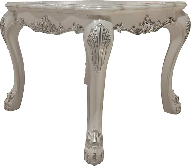Acme Dresden Square Wooden Top End Table with Claw Legs in Bone White
