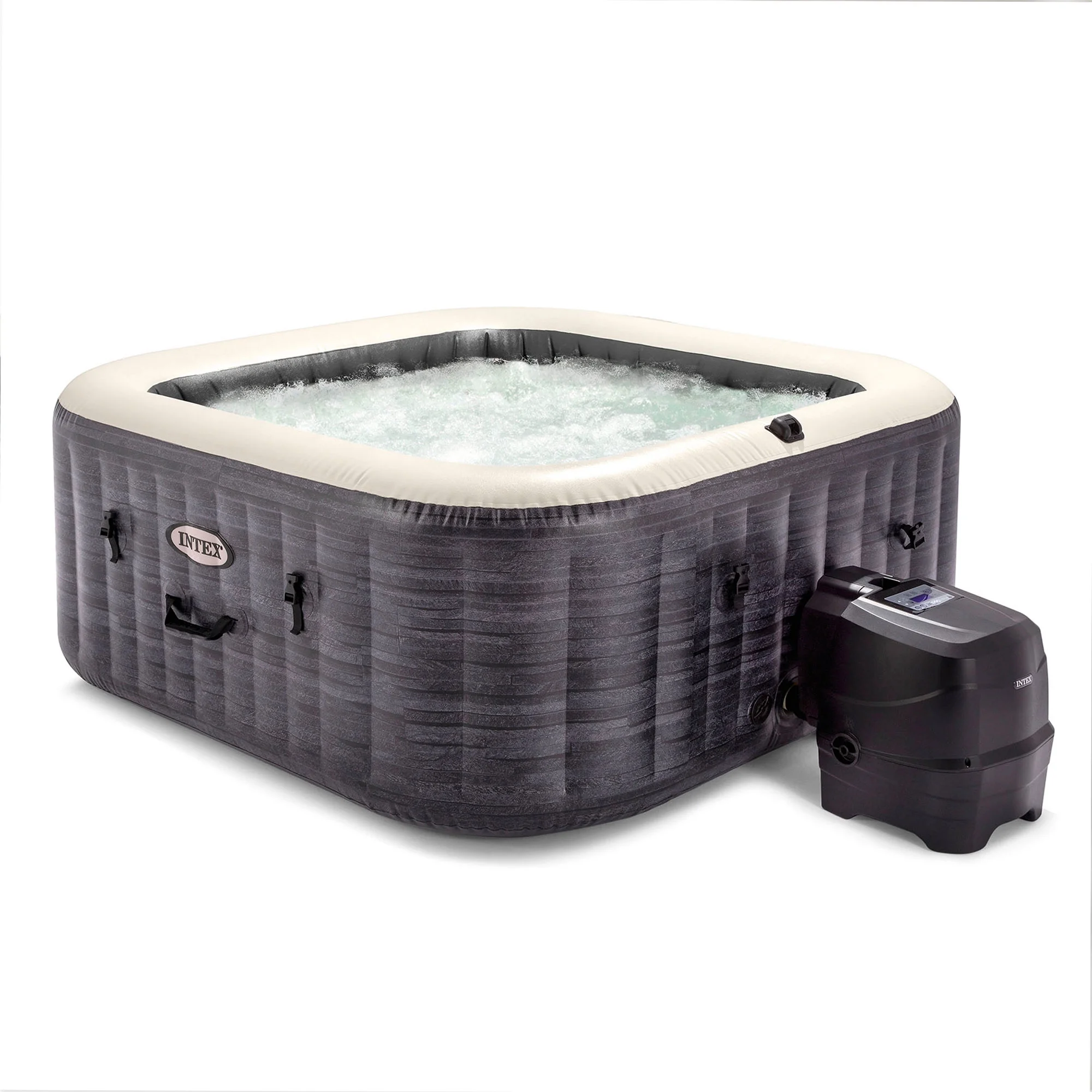 INTEX PureSpa Plus Greystone Deluxe 4 Person Inflatable Hot Tub Spa w/ Jets