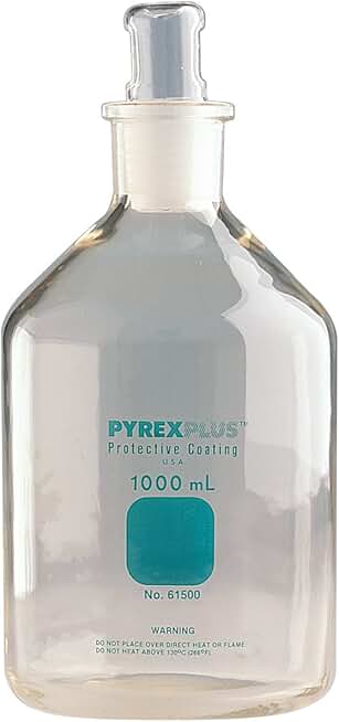 Pyrexplus Borosilicate Glass Non-Sterile Narrow Mouth Reagent Storage Bottles with Standard Taper Stopper, 1000ml Capacity (Case of 6)