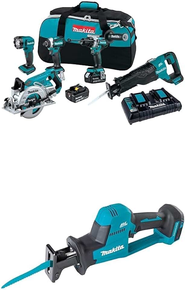 Makita XT507PT 18V LXT® Lithium-Ion Brushless Cordless 5-Pc. Combo Kit (5.0Ah) with Makita XRJ08Z 18V LXT® Lithium-Ion Brushless Cordless Compact One-Handed Recipro Saw, Tool Only
