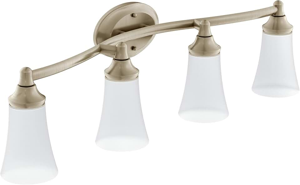 Moen YB2864BN Eva 4-Light Dual-Mount Bath Bathroom Vanity Fixture with Frosted Glass, Brushed Nickel