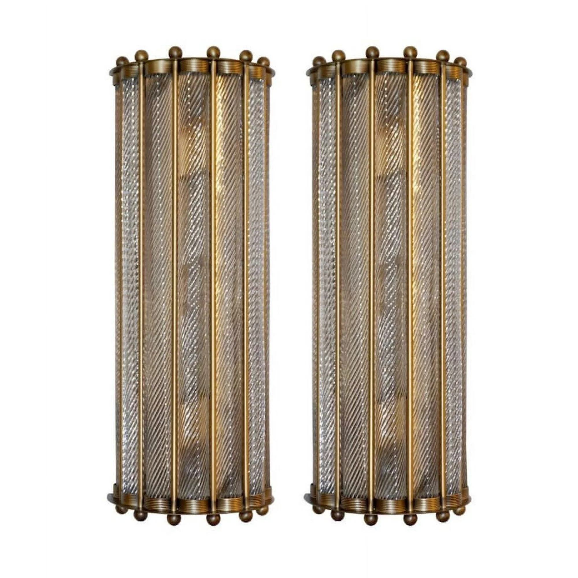 Pair Of Old Vintage Art Deco Brass & Glass Rod Ship Light Wall Sconces Lamp