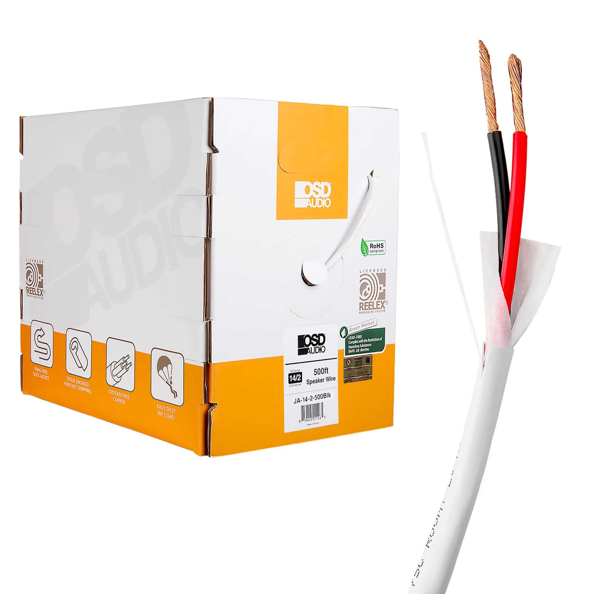 OSD 14/2 Speaker Wire Outdoor Rated CL2/CL3 In Wall Direct Burial Oxygen Free, White 500ft