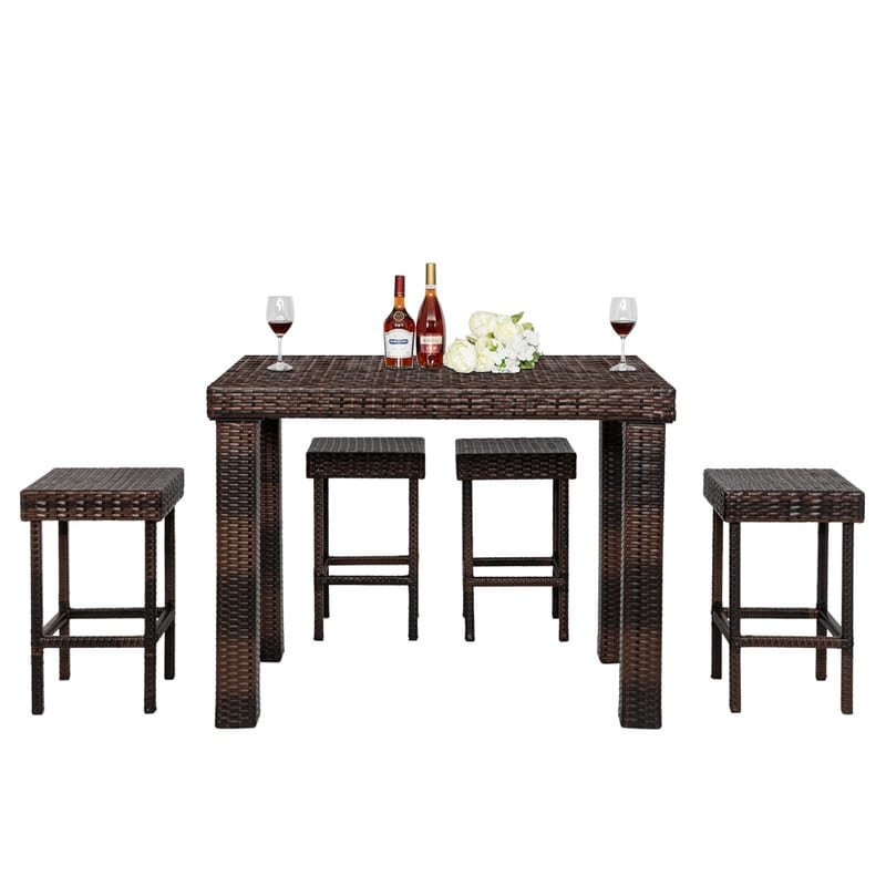 Outdoor 5-Piece Resin Wicker Bar Dining Set