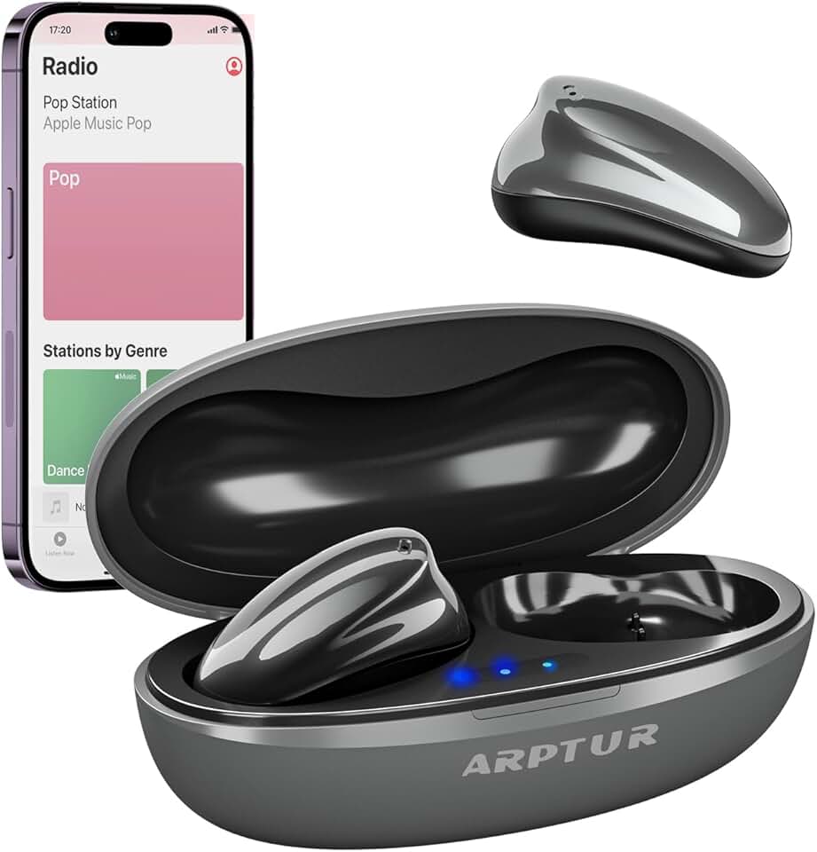 Rechargeable Bluetooth Hearing Aids with Noise Cancelling App Control With Hearing Test Music Streaming Mini Size for Seniors Tinnitus Masking (Steel)