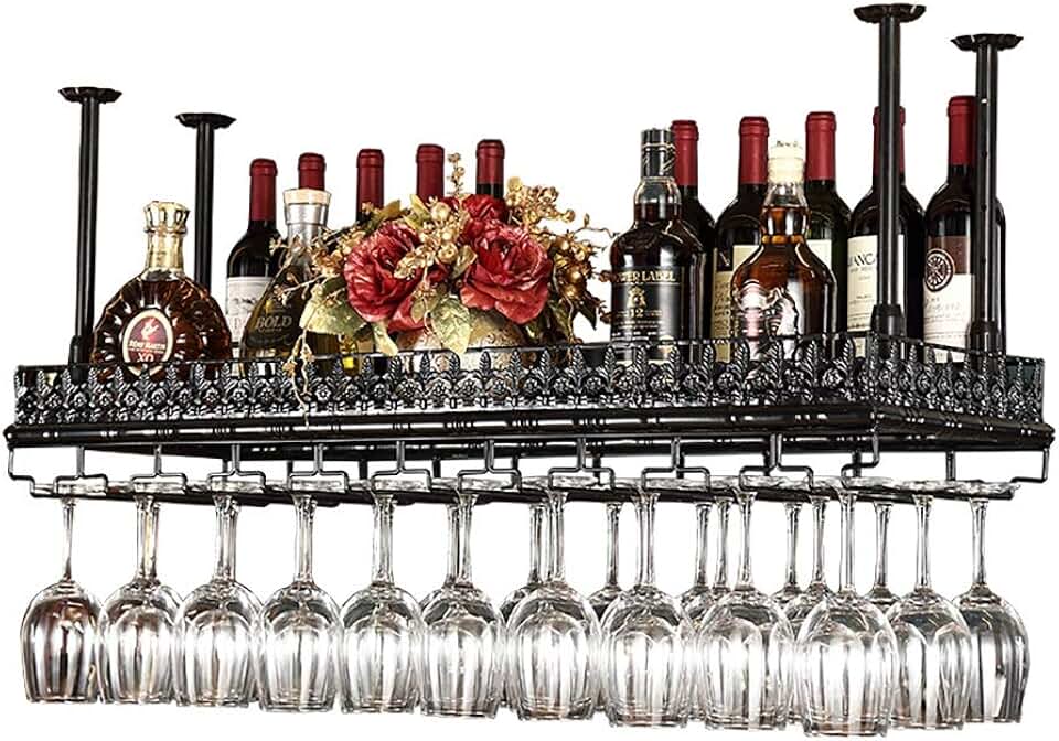 Wine Racks Metal Wine Rack Insert Glass Frame Hanging Wine Rack Upside Down Glass Holder Wine Rack Creative Tall Cup Holder Glassware Rack (Size : L60*W35cm)