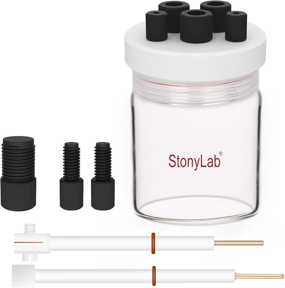 stonylab Electrolytic Cell, Borosilicate Sealed Electrochemical Cell Kit Reactor Electrolyzer with 5-Hole PTFE Lid, 100 ml