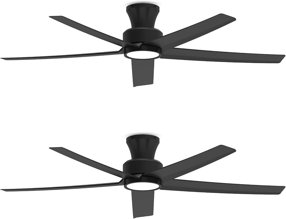 ocioc 52 inch Ceiling Fans with Lights, Large Air Volume Ceiling Fans with Reversible Quiet DC Motor and Remote（Black-2 Pack）