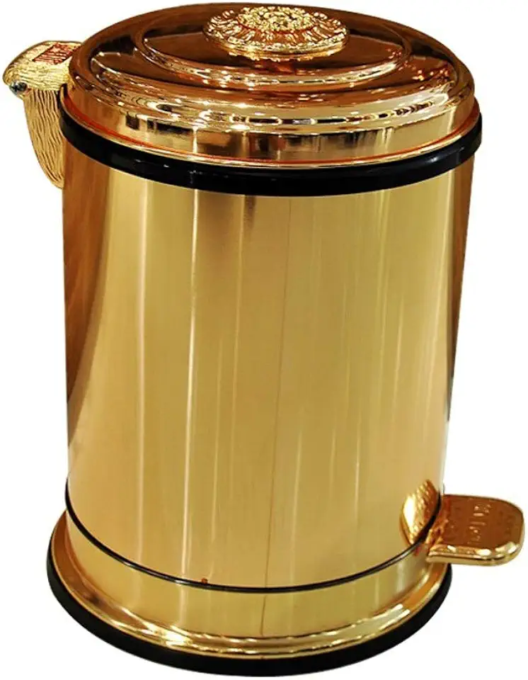 Golden Pedal Metal Trash Can Upscale Hotel Villa Kitchen Living Room Bathroom Covered Garbage Storage Bucket Dustbin(6L)