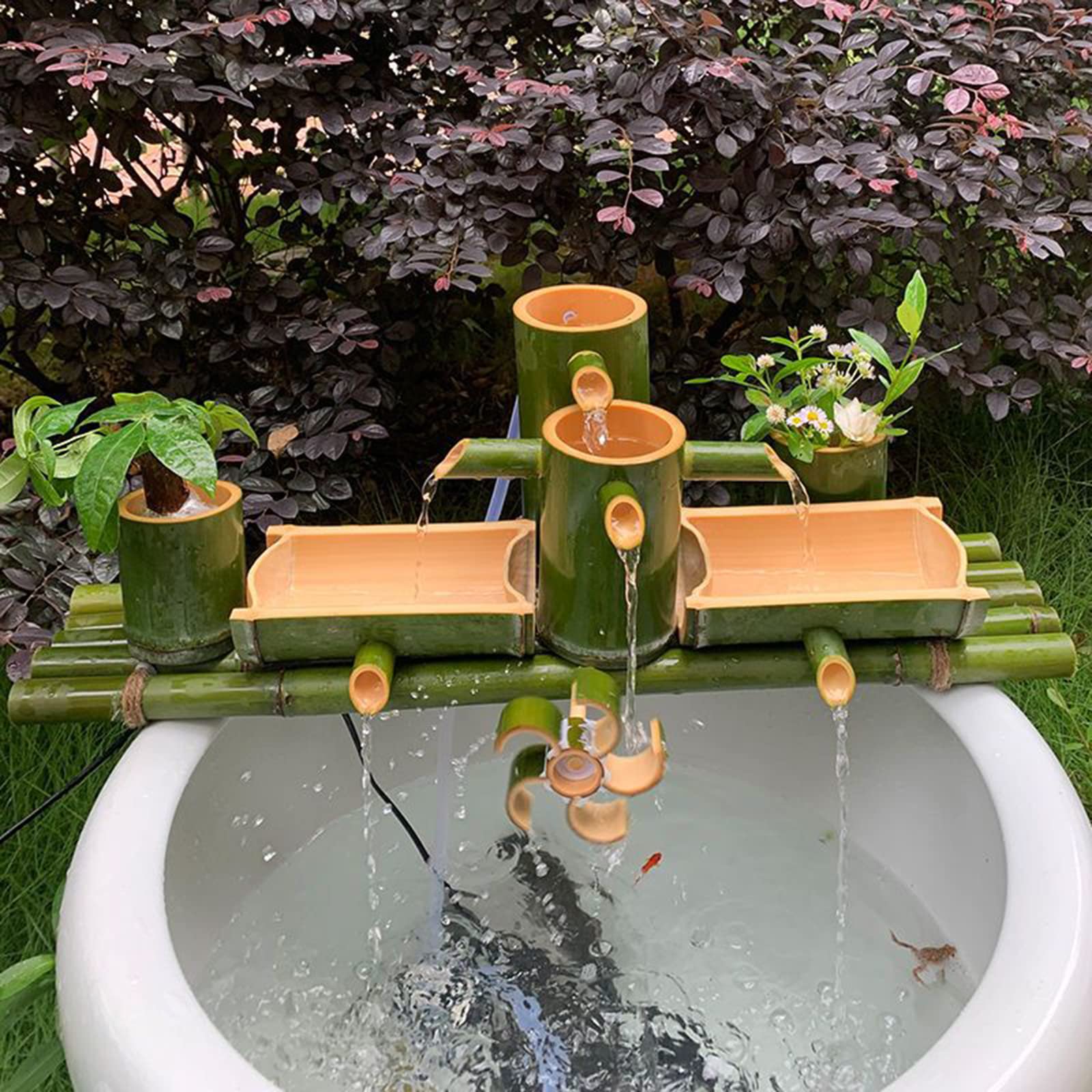 Japanese Water Feature Zen Garden Fountain Bamboo Garden Decoration Suitable For Decorating Fish Tanks, Stone Tanks, Ponds Automatic Beautification Of Water Featur(Size:25.6in,Color: water wheel)