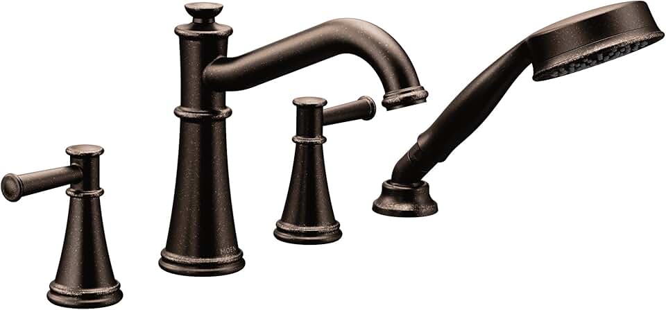 Moen T9024ORB Belfield Two-Handle Deck Mounted Roman Tub Faucet and Hand Shower without Valve, Oil Rubbed Bronze