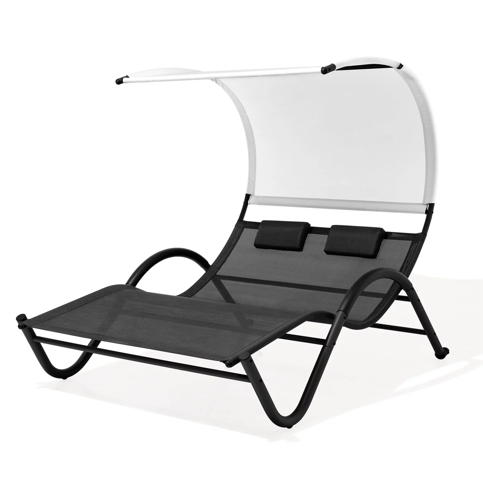 Pellebant Outdoor Double Chaise Lounge with Shade Patio Metal Rocking Chair in Black