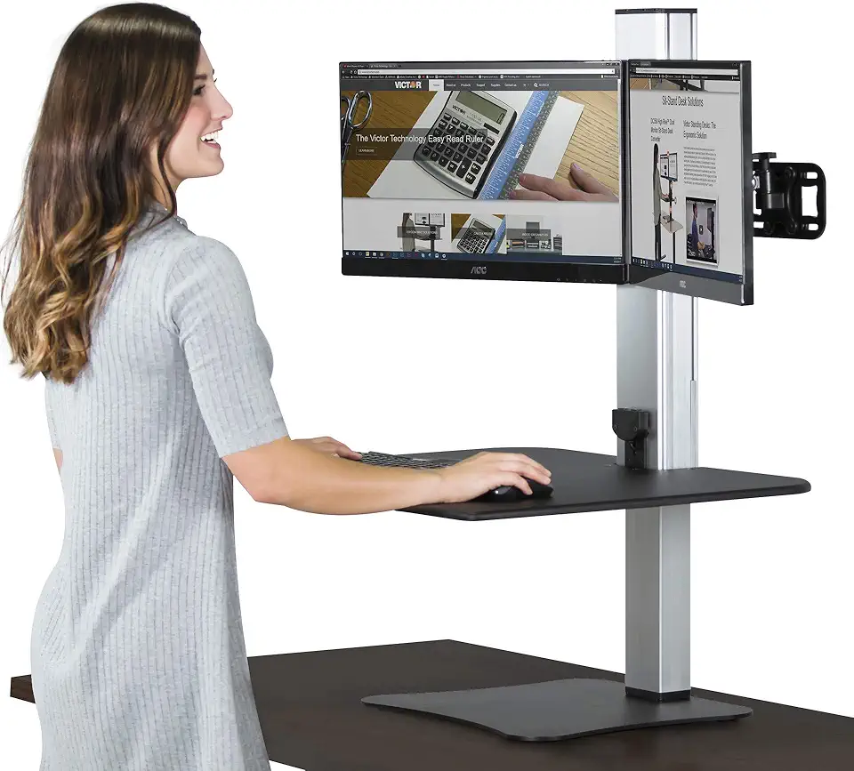 Victor DC450 Dual Monitor Electric Standing Desk, Black, 28 inch Wide Work Surface, Compatible with Any Standard Desk, Monitor Mount Included