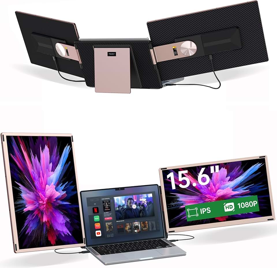 15.6-Inch Laptop Screen Extender - IPS Display (1080P) - Ultra Slim Desgin/Wide Viewing Angle/Adjustable Stand - Built-in Dual Speakers - HDMI, USB C Plug and Play