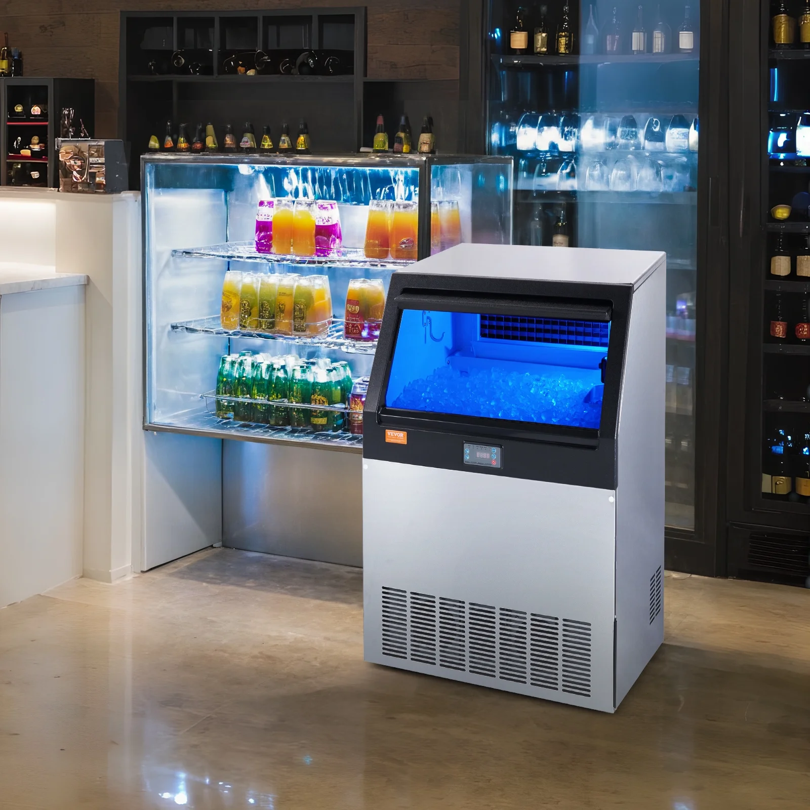 SKYSHALO Commercial Ice Maker 160lbs/24h,530W Commercial Ice Machine with 66lbs Storage Capacity Includes Water Filter and Connection Hose