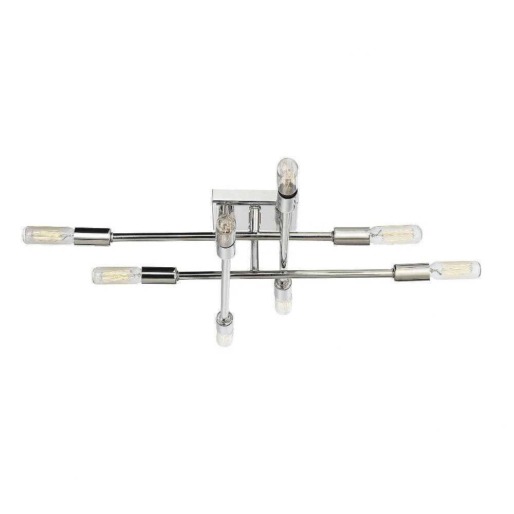 Industrial Style Sputnik 8-Light Semi-Flush Mount with Bronze Finish and Brass Accents 19.5 inches W X 4.75 inches H-Polished Nickel Finish Bailey