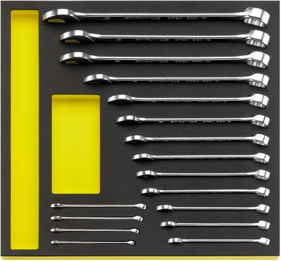 Stahlwille 96830351 17-Piece Combination Wrench Set (6mm - 24mm) with Tool Control System Inlays, Chrome Alloy & Chrome-Plated, TCS Size 350 x 350 x 60 mm, Made in Germany