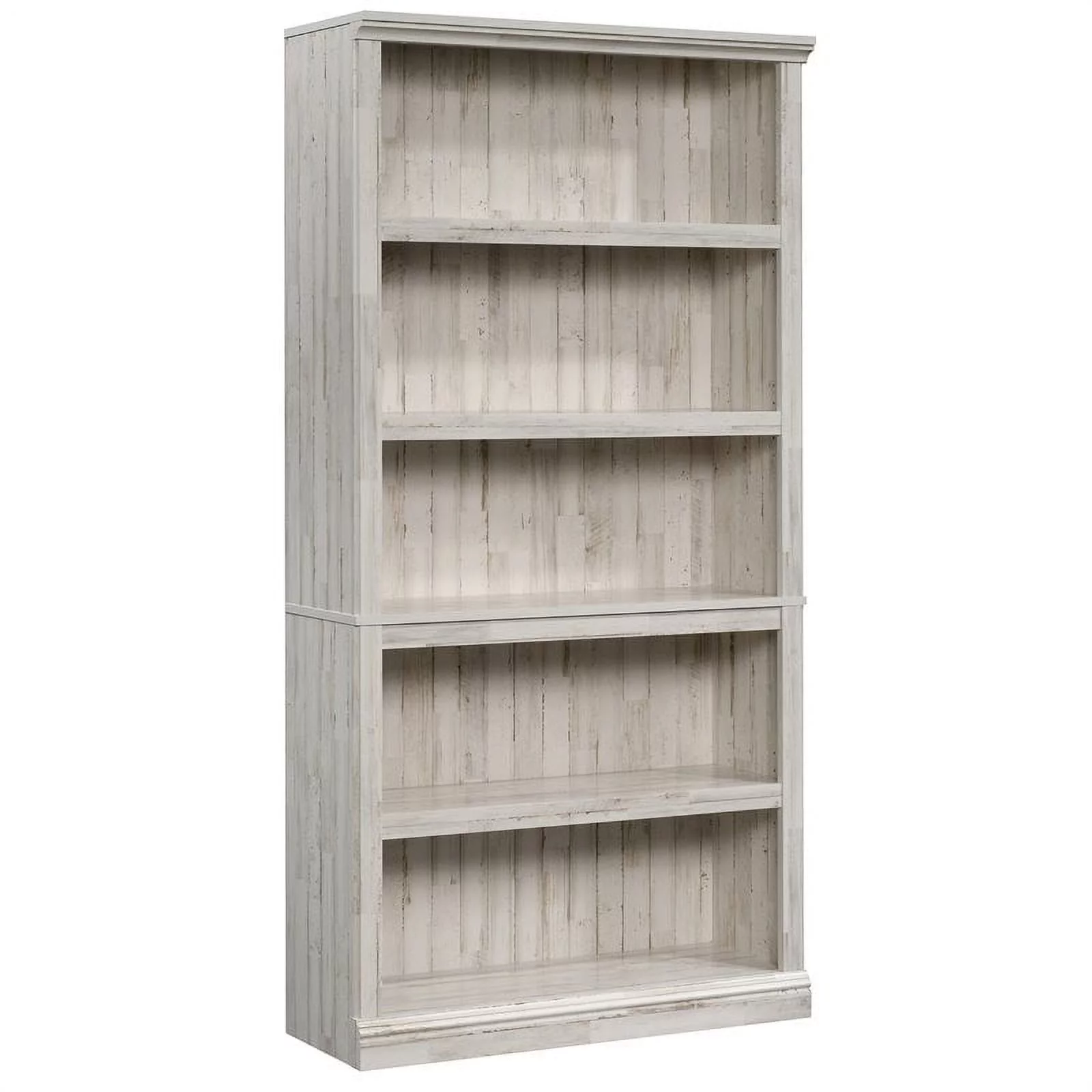Pemberly Row 5-Shelf Modern Engineered Wood Bookcase in White Plank